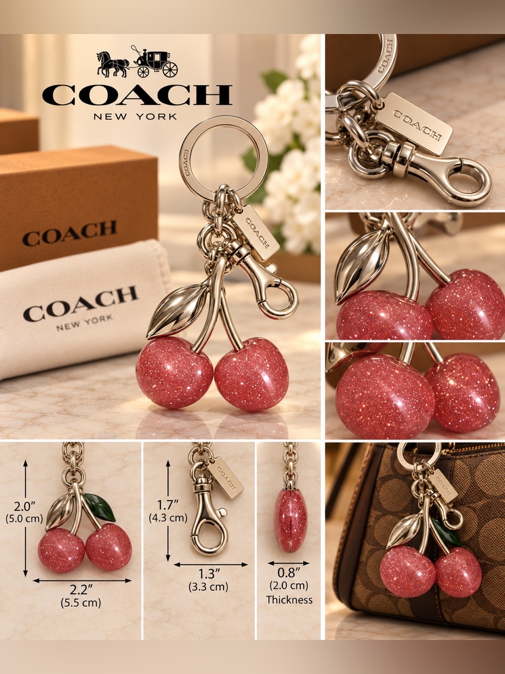 Pink Glitter Cherry Keychain